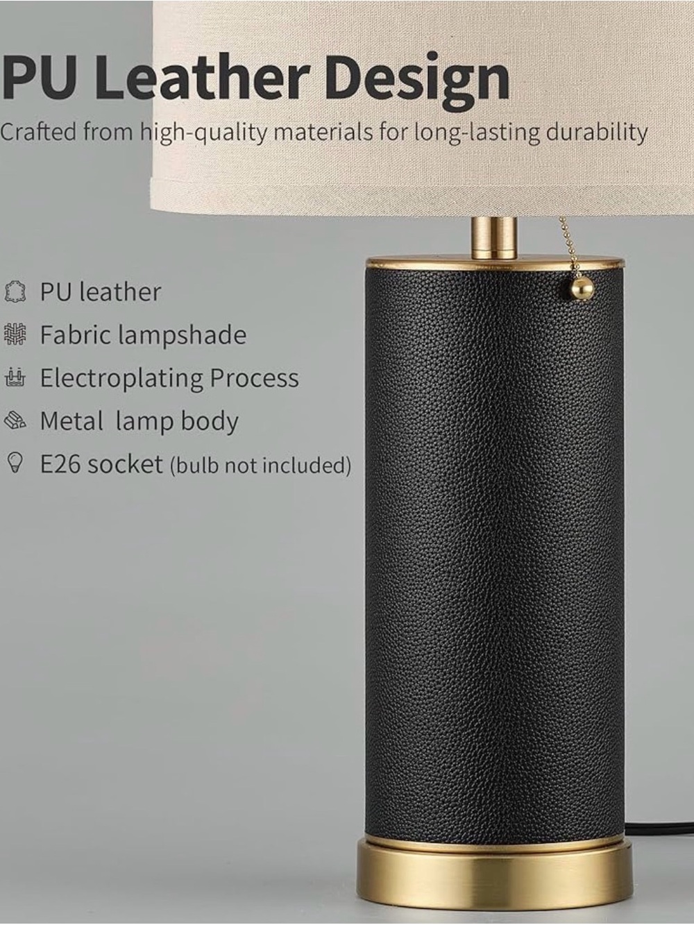 KDG Black leather and Gold embossed Table Lamp - Decorative Home Accent - Picture 3 of 7